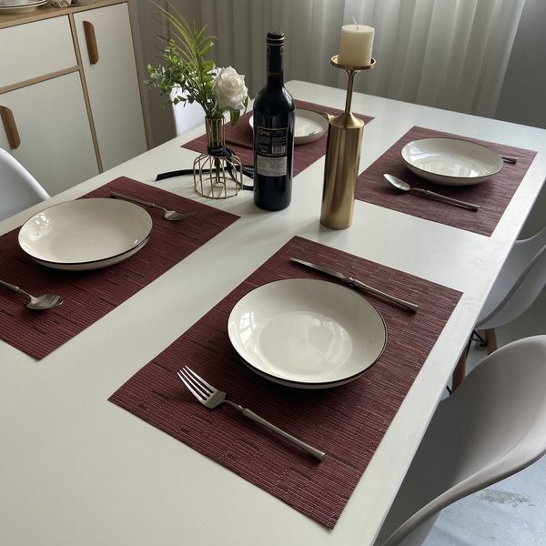 

pvc dining mat size creative household products solid color thermal insulation bamboo pattern western coaster