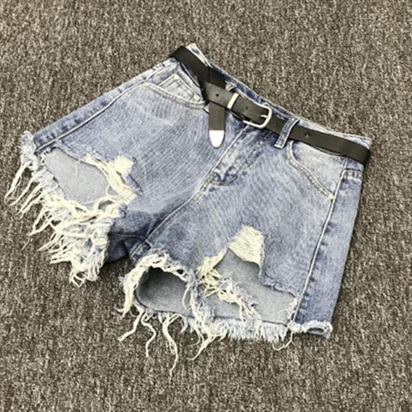 

summer high waist denim womens shorts loose wide leg hole tassel jeans, White;black