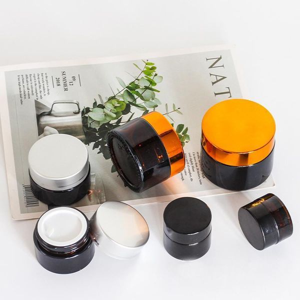 

storage bottles & jars 10pcs 5g/10g/20g/30g/50g amber brown glass cosmetic jar vial face cream lip sample pot skin care containers