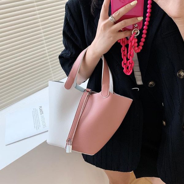 

evening bags ladies bucket bag pu leather women shoulder contrast color handbags and purses ins chic female totes