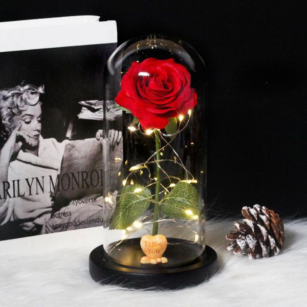 

you artificial rose flowers in a glass dome on wooden base forsurprise for wife gifts decorative & wreaths