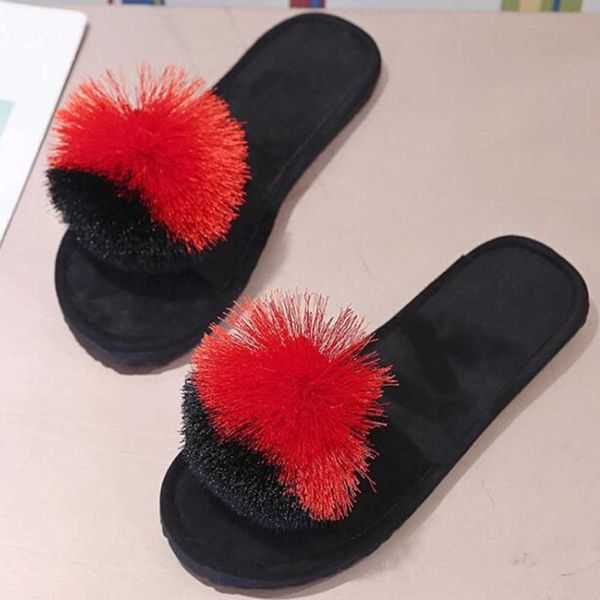 

slippers for women winter indoor shoes warm hairball slides home cotton ladies furry large size xx 580 210625, Black