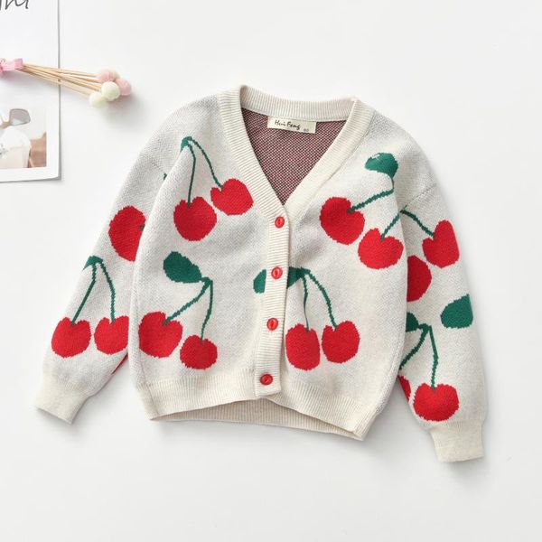

pullover baby girls sweater cute cherry printed knitted cardigan jacket spring autumn clothes, Blue