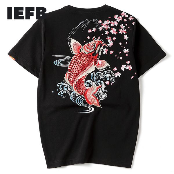 

iefb spring summer chinese style brocade carp embroidery short sleeve men's fashion large size cotton tee mans 9y5872 210524, White;black