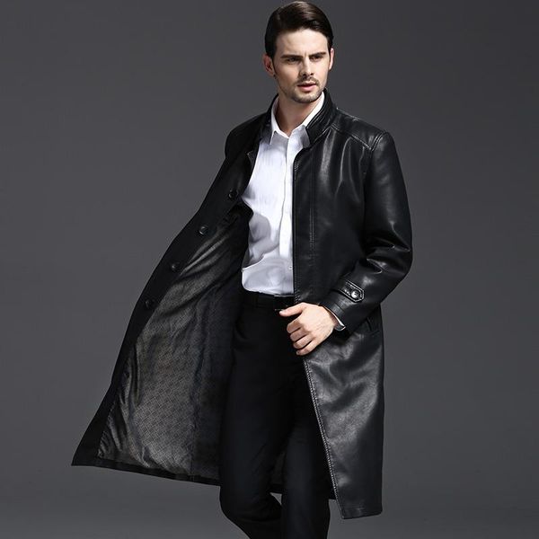 

men's fur & faux m-3xl2021 autumn the long leather coat of han edition cape, Black