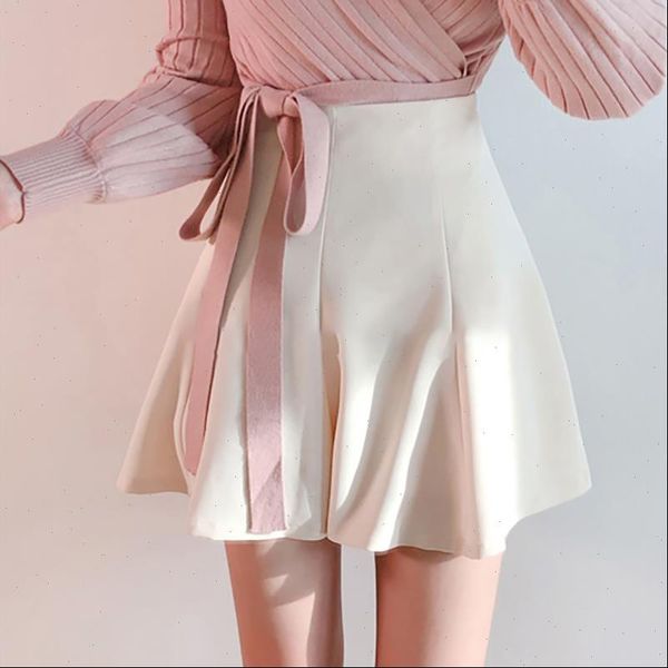 

a line s xl women skirts plus size summer short korean high waist school girl solid vintage mini skrits pleated, Black