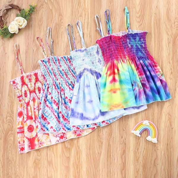 

kids clothes girls tie dye sling dress children gradient suspender princess dresses fashion summer boutique baby clothing, Red;yellow