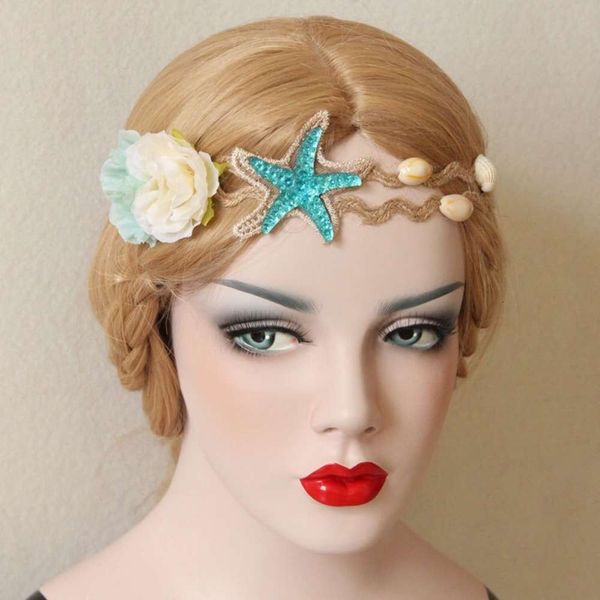 

beach starfish shell flower wreath headdress hoop, Black;brown