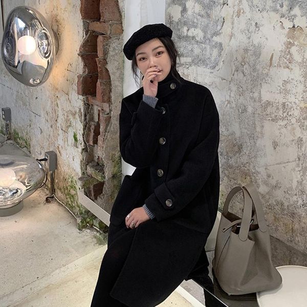 

women's jackets 2021 women jacket womens winter work solid vintage office long sleeve button woolen coat #40%, Black;brown