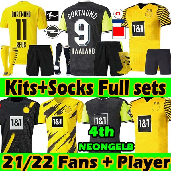 

adult+kids kits 21/22 dortmund soccer jerseys special fans version 2021 haaland reus sancho reyna bellingham hummels brandt football jersey, Black