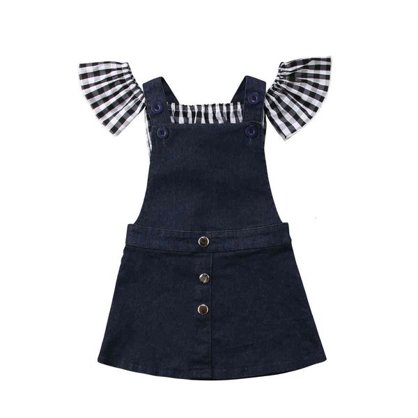 

girl's dresses toddler kids plaid clothes outfits baby girl off shoulder t-shirt demin strap skirts 2pcs set c0228, Red;yellow