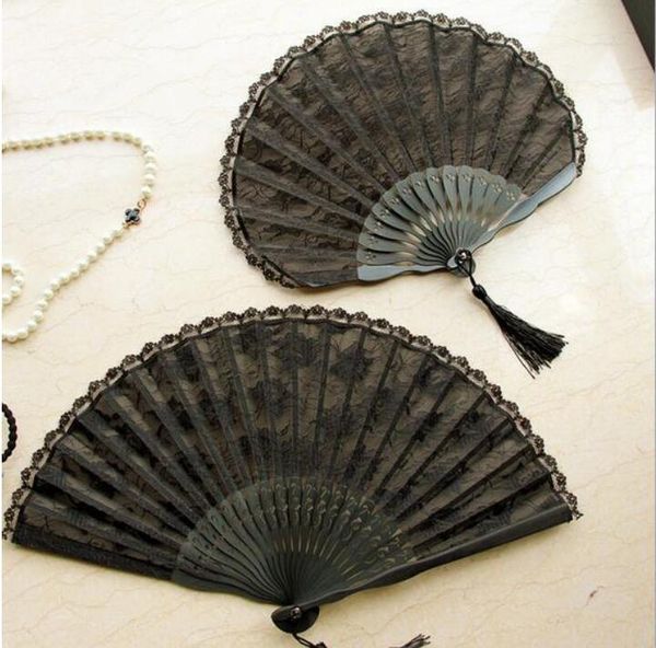 Spanischer viktorianischer Vintage-Handfächer für Hochzeit, Party, Gastgeschenk, Kostüm, schwarz, japanischer faltbarer Taschenfächer, Tanz-Requisiten
