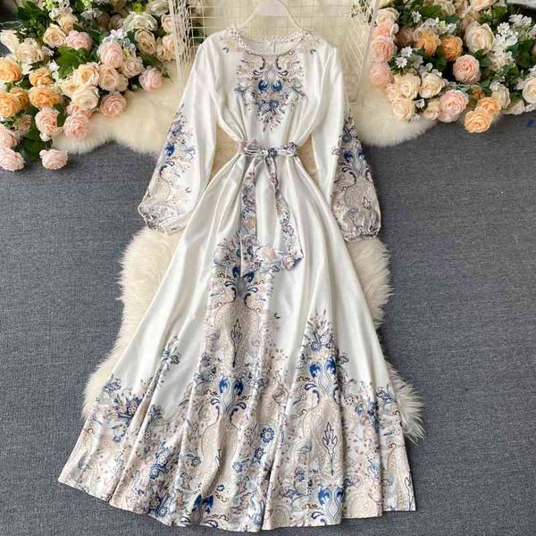 

women vintage long sleeve dress spring autumn fashion floral printed robe vestidos mujer ladies elegant boho 210602, Black;gray