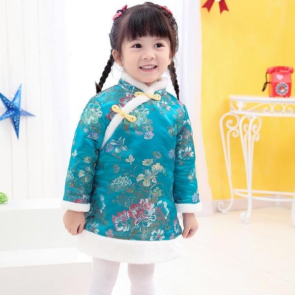 

girls traditional chinese clothing tang suit cotton-padded qipao ethnic, Red