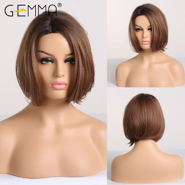 

short bobo synthetic wigs ombre black brown wig for women afro african cosplay party daily hair heat resistant fiber