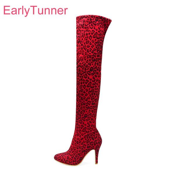 

boots winter fashion leopard red brown women thigh high heels lady shoes ey090 plus big small size 10 32 43 45 48, Black