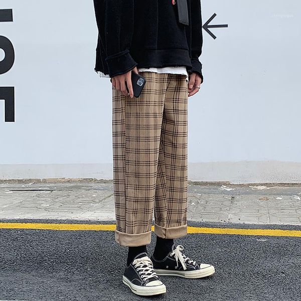 

autumn corduroy pants men fashion retro casual plaid streetwear hip hop loose straight trousers male large size m-5xl men's, Black