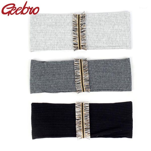 

geebro vintage boho tassel stripe women headband soft ribbed hair band wide elastic accessories for yoga running girls gift1