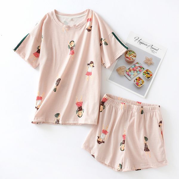 

sleepwear casual cotton sleepwear women's sets short sleeve nightwear girls shorts crew neck cartoon printed pajamas lqu8 350k, Black;red
