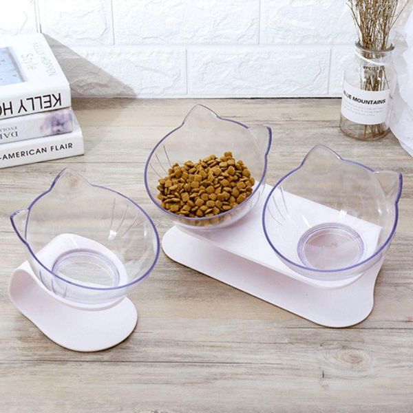 

cat bowls & feeders pet adjustable tilting bowl cats dogs feeding food water container single double transparent ear shape