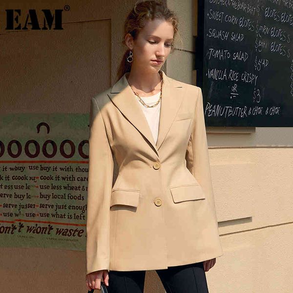 

[eam] women light khak shaped vintage blazer lapel long sleeve loose fit jacket fashion spring autumn 1dd8050 210512, White;black