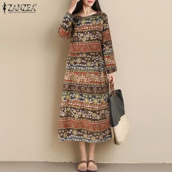 

casual dresses elegant printed dress zanzea 2021 women's spring sundress cotton long sleeve vestidos female floral robe femme plus size, Black;gray