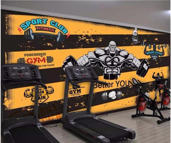 

custom mural 3d po wallpaper retro cartoon fitness character lifting weights home decor living room for walls 3 d wallpapers