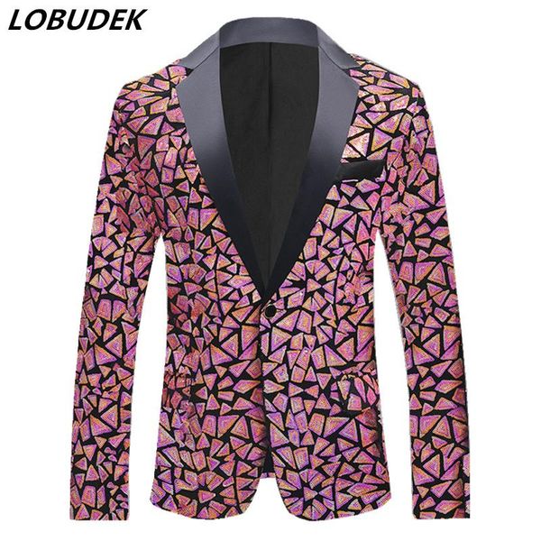 

men's suits & blazers evening party male singer host suit jacket glitter laser sequins formal coat slim fit bar nightclub shiny stage c, White;black