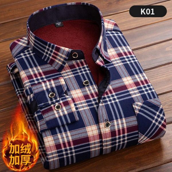 

men's casual shirts winter warm shirt plus velvet thickening fashion print plaid long sleeve brand dress sizel-5xl, White;black