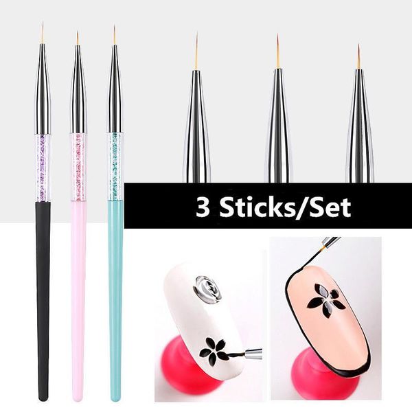 

nail pen 3 sets of ultra-fine rhinestone rod painting flower hook line brush set nails brush1, Yellow