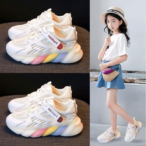 

girls' shoes summer 2021 new small white mesh middle large children's girls' sports