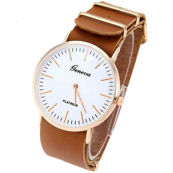 

wristwatches geneva pu leather wristwatch men minimalist watch woman vintage fashion casual dress belt bracelet, Slivery;brown