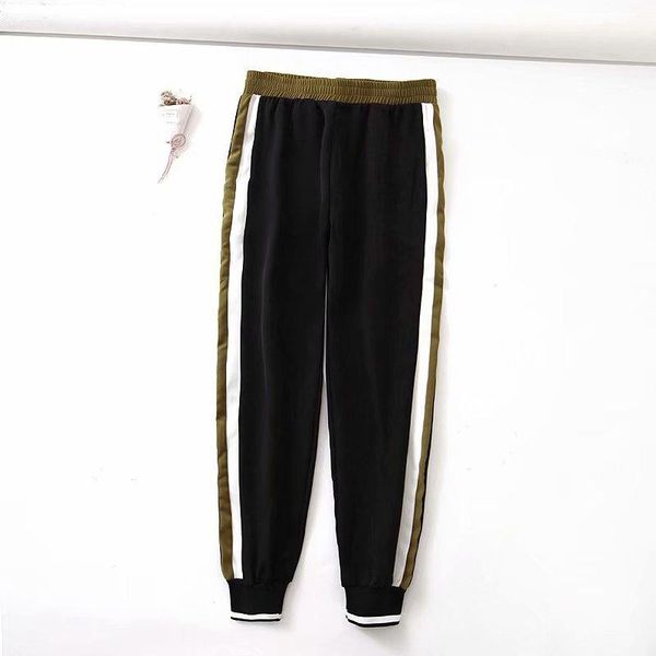 

women's pants & capris women euro-american fashion side belt casual 2021 winter harajuku christmas trousers white stripes loose sweatpa, Black;white