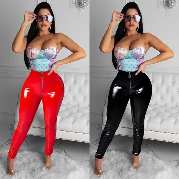 

winter woman pants solid color pu fashion casual tight trousers plus size women's & capris, Black;white