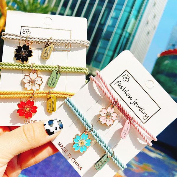

link, chain couple bracelet cherry blossom small rubber band to send girlfriend adjustable woven knot head rope jewelry, Black