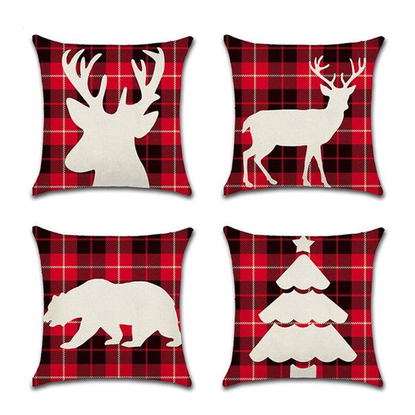 Weihnachtskissenbezug Leinwand 45 * 45 cm ELK bedruckt Einzelpaket Weihnachtskissenbezug Retro Plaid Kissenbezug Bettwäschezubehör GGE2212