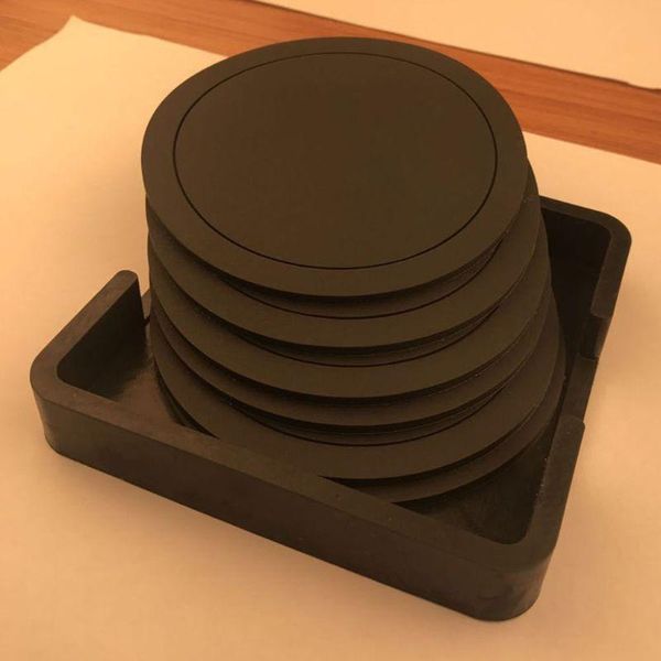 

mats & pads 7pcs non-slip silicone drinking set holder cup mat round coffeee black tablefor home office