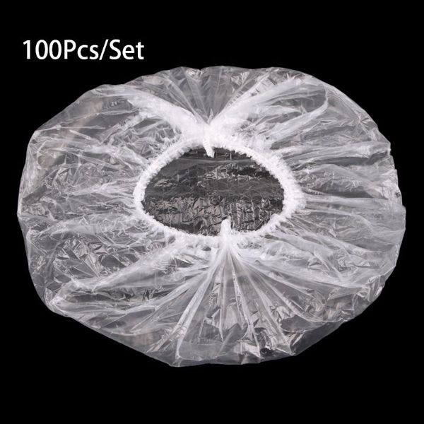 

shower caps 100 pcs bathing cap clear disposable elastic band for hair salon el household travel camping