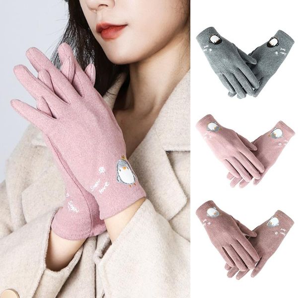 

five fingers gloves 68ua women winter touchscreen full finger outdoor riding with single layer solid color, Blue;gray