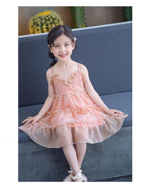 

girls' dresses teenage princess summer kids es for baby clothes girls sling lace plaid kid costume 2- 12 yrs, Red;yellow