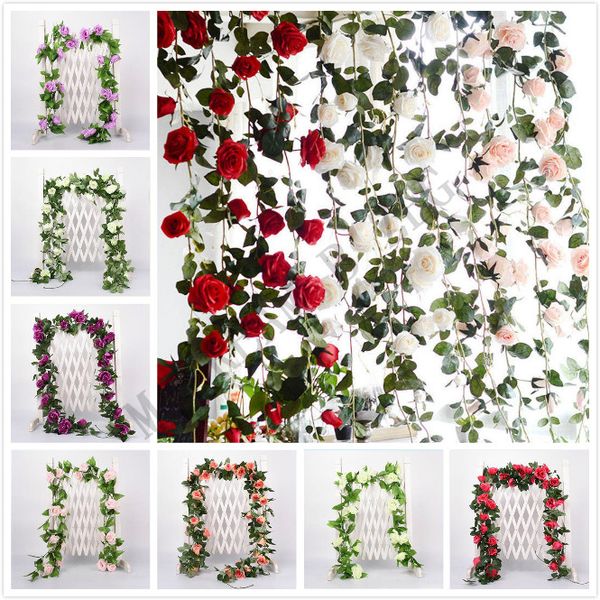 Hochzeitsdekorationen 2.2m künstlicher Blumenrebe gefälschter Seiden Rose Ivy Dekoration Künstliche Hängegirlanddekoration