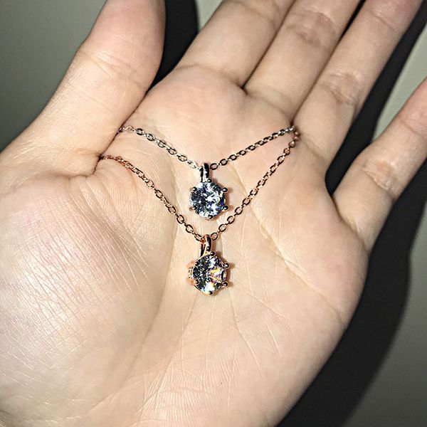 

18k gold-plated classic pendant clavicle chain six claw imitation zircon female necklace for women jewelry necklaces, Silver