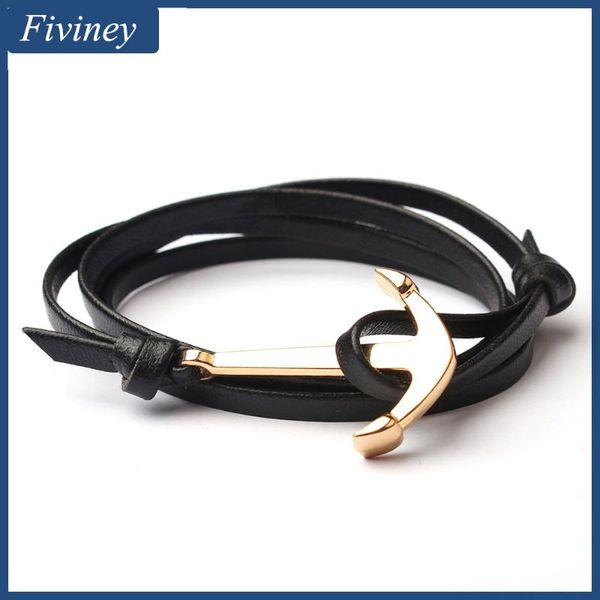 

charm bracelets fiviney gold color anchor pu leather bracelet men wind wristband fashion jewelry navy style gift, Golden;silver