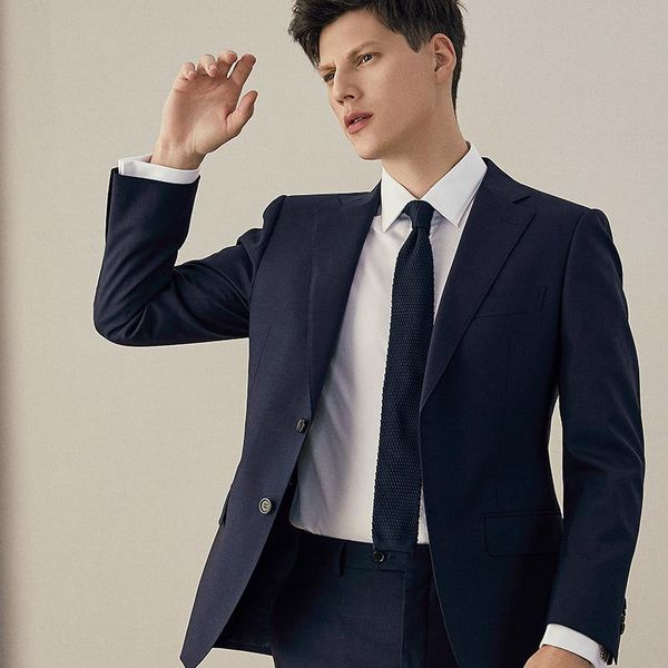 

men's suits & blazers 70% wool 5% silk material suit men deep blue single breasted slim style wedding groom dress teenagers set, White;black