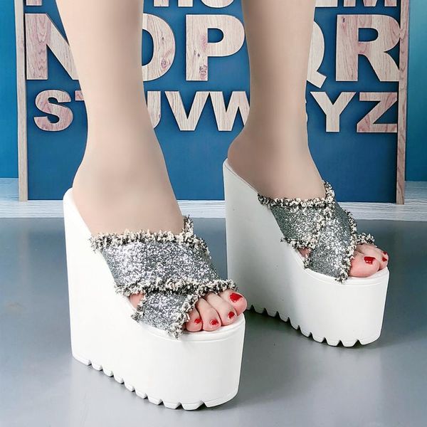 

dress shoes 16cm wedges heel sandals for women summer footwear 2021 platform, Black