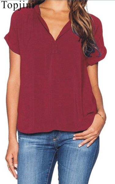 

short sleeve v-neck casual chiffon t-shirt plus size 4xl 5xl women summerloose solid female t shirts women's, White