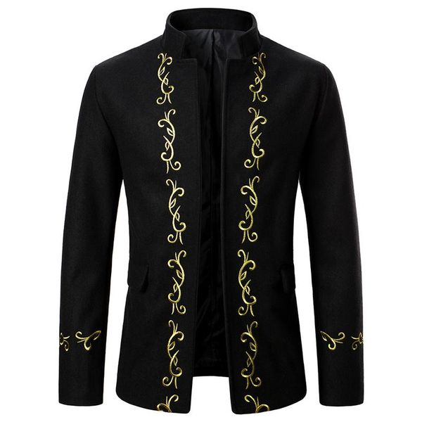 

golden embroidery woolen blends autumn winter jacket men stand collar cardigan mens slim fit casual blazers s-2xl men's suits &, White;black