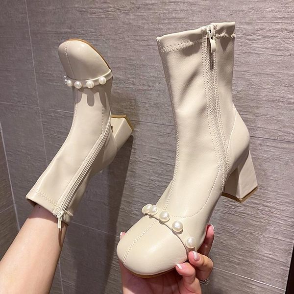 

boots white ankle women shoes autumn luxury designer zipper rivets boots-women low fashion rubber ladies summer rock high heel, Black