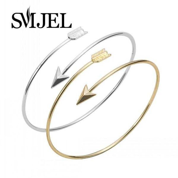 Smjel Neue Zubehör Schmuck Pfeil Männer Manschette Armreif Einstellbar Draht Einfache Armbänder armreifen Frauen Pulseras Mujer Moda G016 Q0719