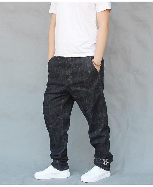

men's pants streetwear hip hop baggy jeans male loose straight long trendy trousers men oversized denim, Black
